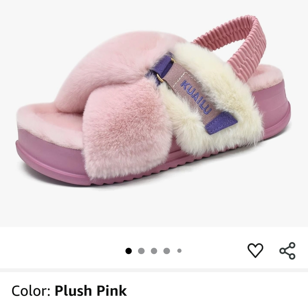 SOLD ELSEWHERE Kuailu Women's Furry Plush Pink Sandals.
